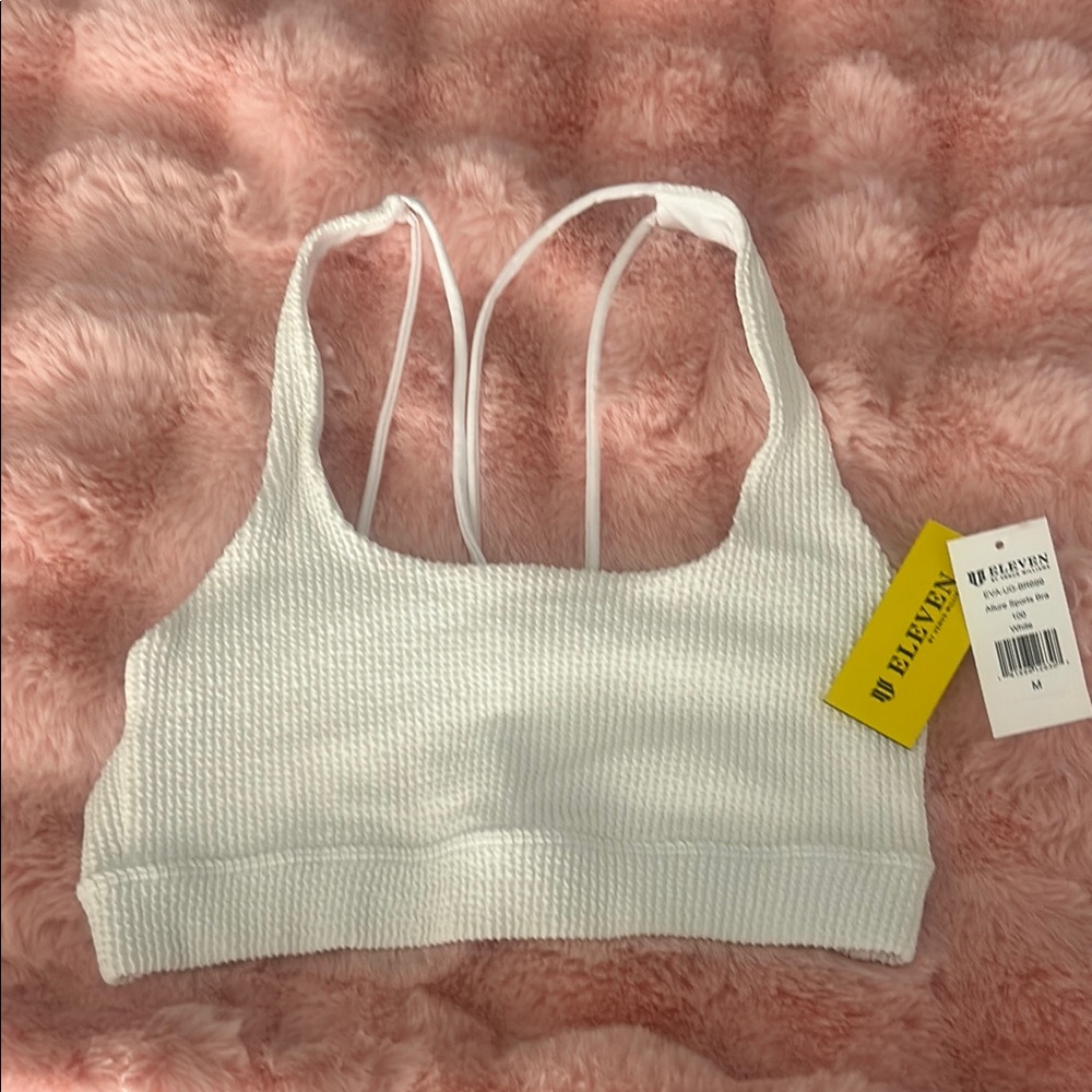 White Sports Bra with Ribbed Texture and Racerback - Picture 2 of 9